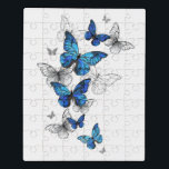 Blue Flying Butterflies Morpho Puzzel<br><div class="desc">Vliegende Blauwe Butterflies morpho en witte vlinders op een lichte abstracte achtergrond. Morpho. Ontwerp met blauwe vlinders morpho.</div>