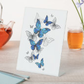 Blue Flying Butterflies Morpho Reclamebord Met Voetstuk (Insitu)