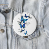 Blue Flying Butterflies Morpho Ronde Button 4,0 Cm (In situ)