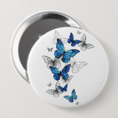 Blue Flying Butterflies Morpho Ronde Button 4,0 Cm (Voorkant /achterkant)