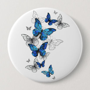 Blue Flying Butterflies Morpho Ronde Button 4,0 Cm