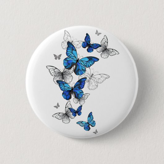 Blue Flying Butterflies Morpho Ronde Button 5,7 Cm (Voorkant)