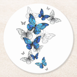 Blue Flying Butterflies Morpho Ronde Kartonnen Onderzetter