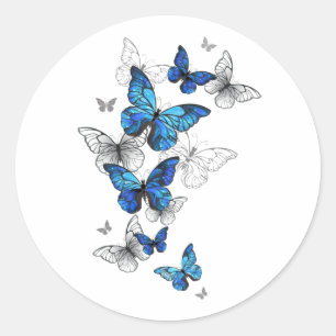 Blue Flying Butterflies Morpho Ronde Sticker