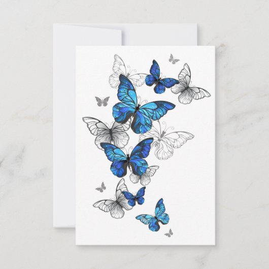 Blue Flying Butterflies Morpho RSVP Kaartje (Voorkant)