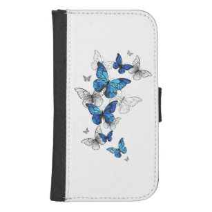 Blue Flying Butterflies Morpho Galaxy S4 Portefeuille Hoesje