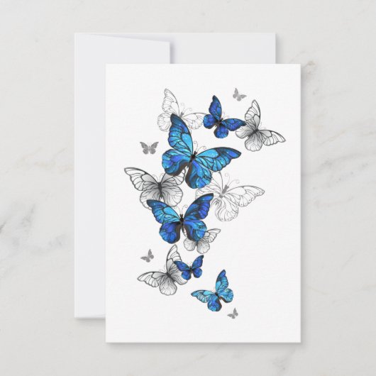 Blue Flying Butterflies Morpho Save The Date (Voorkant)