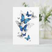 Blue Flying Butterflies Morpho Save The Date (Staand voorkant)