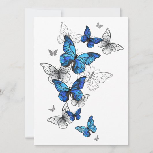 Blue Flying Butterflies Morpho Save The Date (Voorkant)