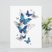 Blue Flying Butterflies Morpho Save The Date (Staand voorkant)
