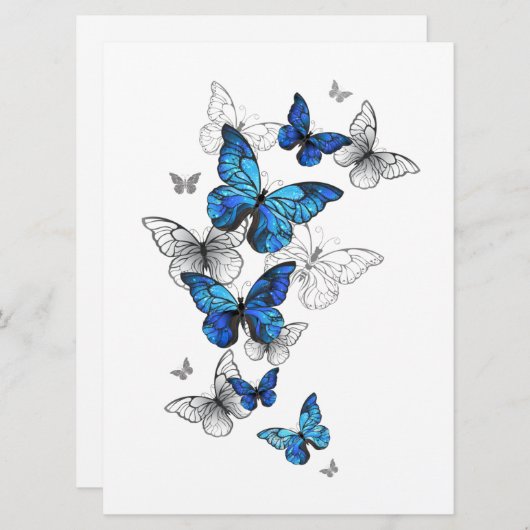 Blue Flying Butterflies Morpho Save The Date (Voorkant / Achterkant)