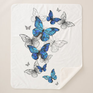 Blue Flying Butterflies Morpho Sherpa Deken