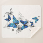 Blue Flying Butterflies Morpho Sherpa Deken (Voorkant (horizontaal))