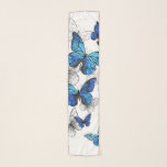 Blue Flying Butterflies Morpho Sjaal<br><div class="desc">Vliegende Blauwe Butterflies morpho en witte vlinders op een lichte abstracte achtergrond. Morpho. Ontwerp met blauwe vlinders morpho.</div>