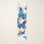 Blue Flying Butterflies Morpho Sjaal<br><div class="desc">Vliegende Blauwe Butterflies morpho en witte vlinders op een lichte abstracte achtergrond. Morpho. Ontwerp met blauwe vlinders morpho.</div>