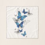 Blue Flying Butterflies Morpho Sjaal<br><div class="desc">Vliegende Blauwe Butterflies morpho en witte vlinders op een lichte abstracte achtergrond. Morpho. Ontwerp met blauwe vlinders morpho.</div>