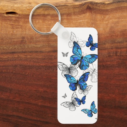 Blue Flying Butterflies Morpho Sleutelhanger (Voorkant)