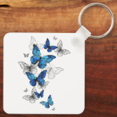 Blue Flying Butterflies Morpho Sleutelhanger (Achterkant)