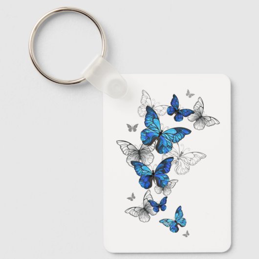 Blue Flying Butterflies Morpho Sleutelhanger (Voorkant)