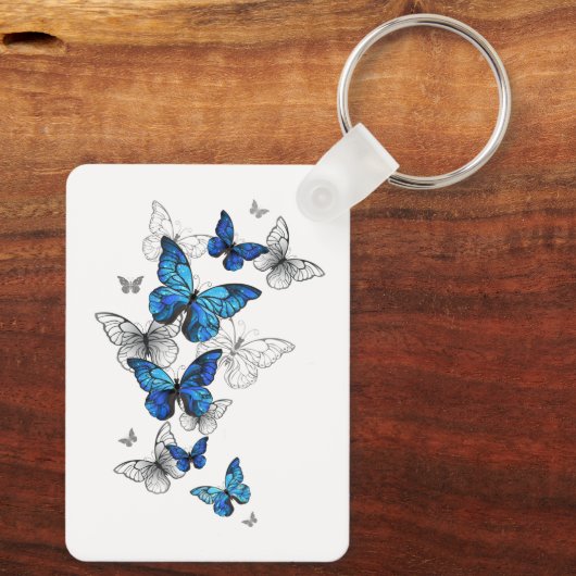 Blue Flying Butterflies Morpho Sleutelhanger (Achterkant)
