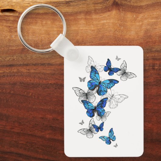 Blue Flying Butterflies Morpho Sleutelhanger (Voorkant)