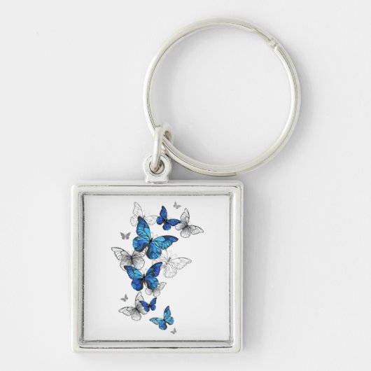 Blue Flying Butterflies Morpho Sleutelhanger (Voorkant)