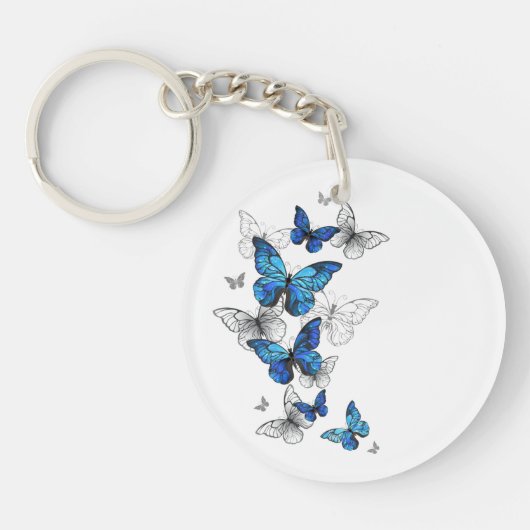 Blue Flying Butterflies Morpho Sleutelhanger (Voorkant)