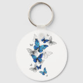 Blue Flying Butterflies Morpho Sleutelhanger (Voorkant)