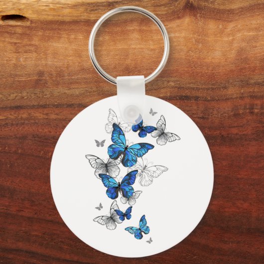 Blue Flying Butterflies Morpho Sleutelhanger (Voorkant)