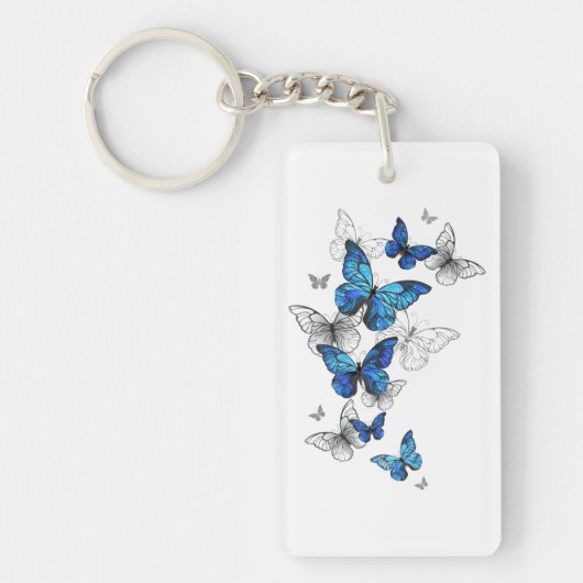 Blue Flying Butterflies Morpho Sleutelhanger (Voorkant)