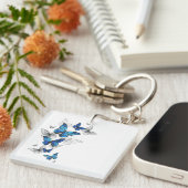 Blue Flying Butterflies Morpho Sleutelhanger (Voorkant Rechts)