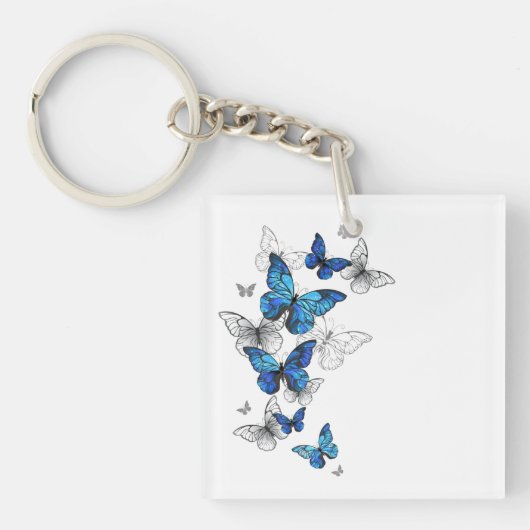 Blue Flying Butterflies Morpho Sleutelhanger (voorkant)
