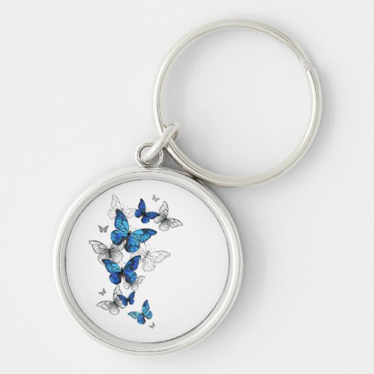 Blue Flying Butterflies Morpho Sleutelhanger (Voorkant)