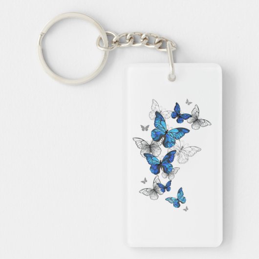 Blue Flying Butterflies Morpho Sleutelhanger (Voorkant)