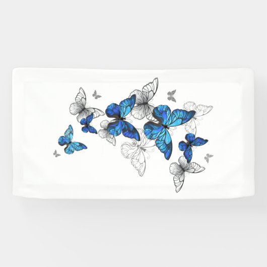 Blue Flying Butterflies Morpho Spandoek (Horizontaal)