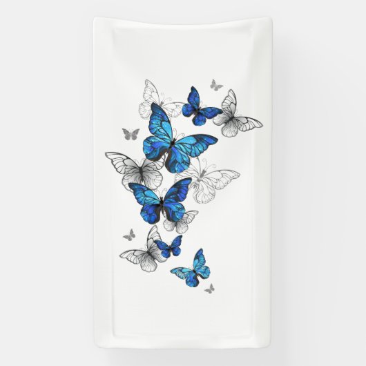 Blue Flying Butterflies Morpho Spandoek (Verticaal)
