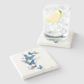 Blue Flying Butterflies Morpho Stenen Onderzetter (Zijkant)