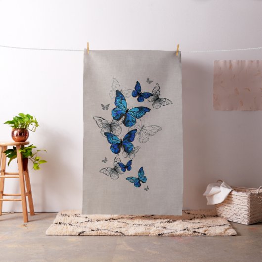 Blue Flying Butterflies Morpho Stof (Voorbeeld)
