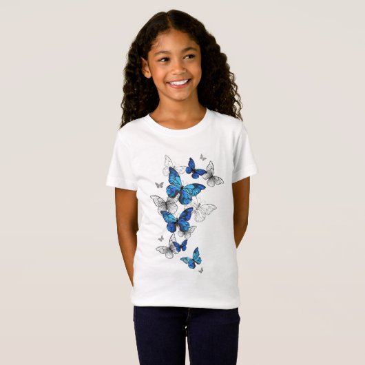 Blue Flying Butterflies Morpho T-shirt (Voorkant volledig)