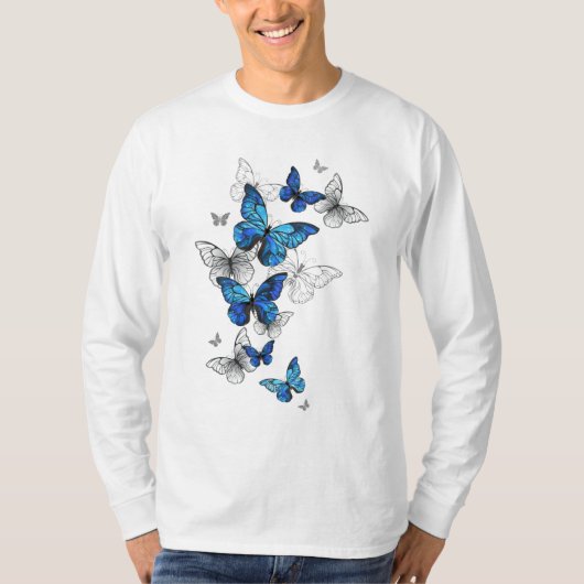 Blue Flying Butterflies Morpho T-shirt (Voorkant)