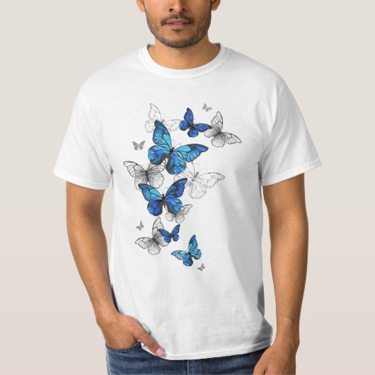 Blue Flying Butterflies Morpho T-shirt (Voorkant)