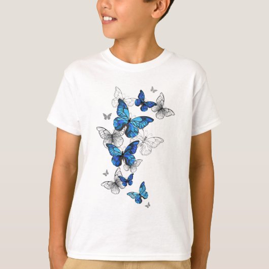 Blue Flying Butterflies Morpho T-shirt (Voorkant)