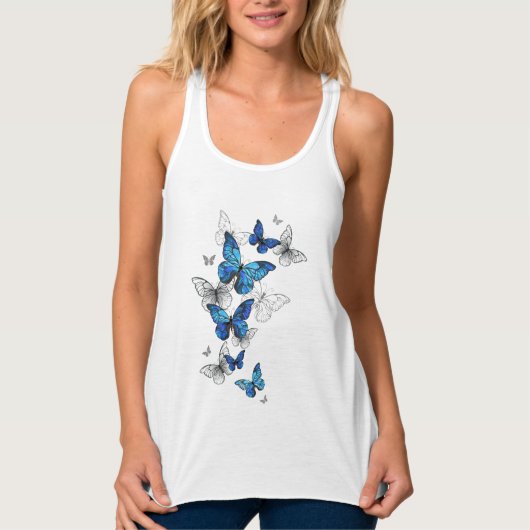 Blue Flying Butterflies Morpho Tanktop (Voorkant)