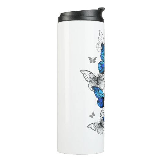 Blue Flying Butterflies Morpho Thermosbeker (Gedraaid links)