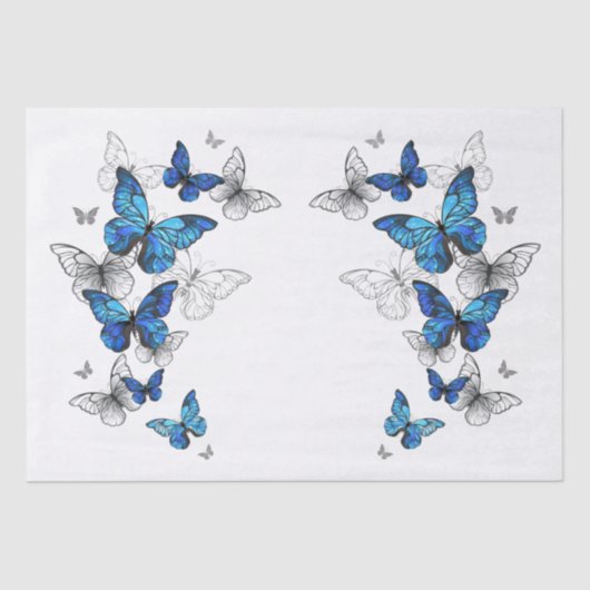 Blue Flying Butterflies Morpho Tissuepapier (Voorkant)