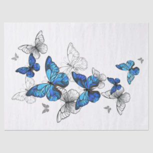 Blue Flying Butterflies Morpho Tissuepapier