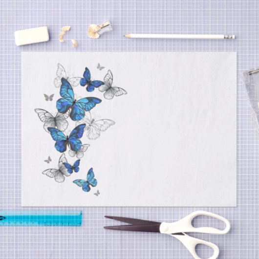 Blue Flying Butterflies Morpho Tissuepapier (Craft)