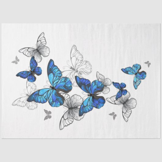 Blue Flying Butterflies Morpho Tissuepapier (Voorkant)