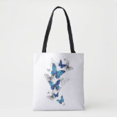 Blue Flying Butterflies Morpho Tote Bag (Voorkant)
