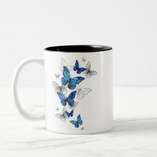 Blue Flying Butterflies Morpho Tweekleurige Koffiemok (Links)